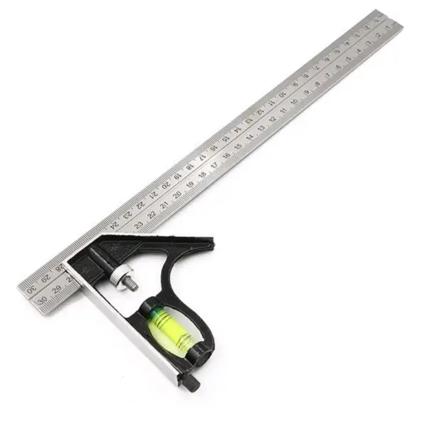 Penggaris Siku Tukang Waterpas 12" Alat Ukur Sudut 30 cm Stainless Steel & Cast Aluminium Handle Dilengkapi Marker Besi Dan Waterpass 0