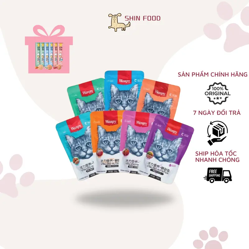 COMBO MIX Pate Wanpy thơm ngon bổ dưỡng cho mèo gói 80g - SHIN FOOD 0