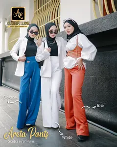 Areta Pants - High Waist Kulot Pants Scuba Premium Viral - Alleva Luxe Zipper Wanita