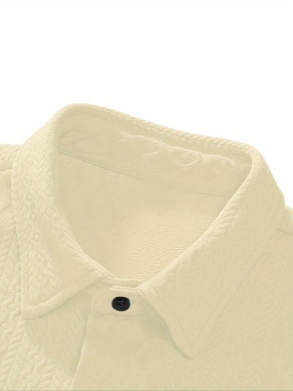 Men's Solid Textured Button Front Shirt, Regular Fit Casual Short Sleeve Collared Top for Summer, Fashion Men's Clothes for Daily Wear 8