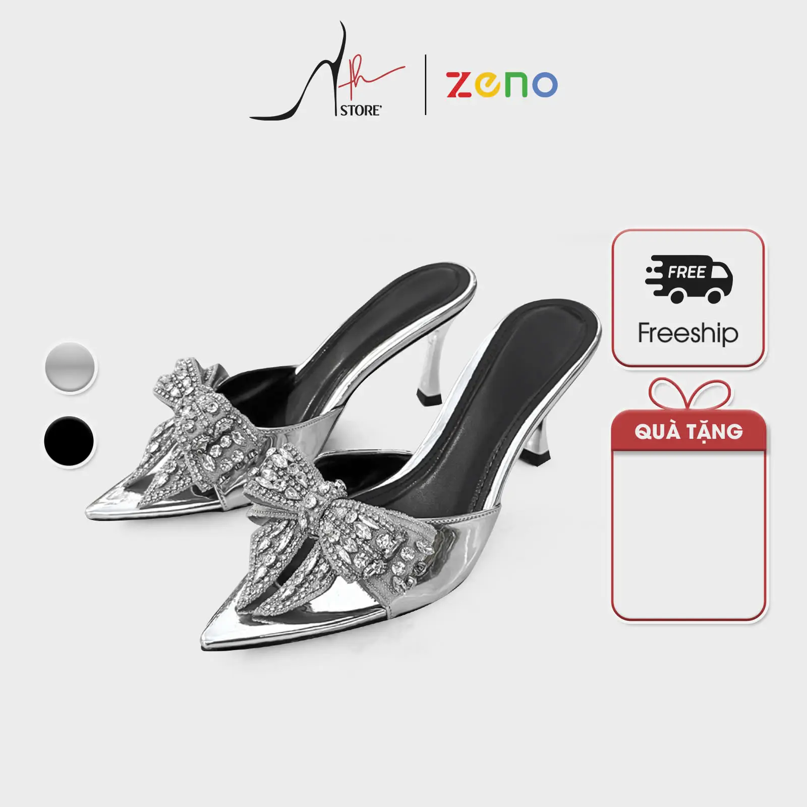 [ HH Store ] - [ M14 ]  Giày Cao Gót 7 Phân Bảng Da Bóng Phối Nơ Đá Lấp Lánh Thời Trang, Sang Trọng Phù Hợp Cho Các Bạn Nữ.