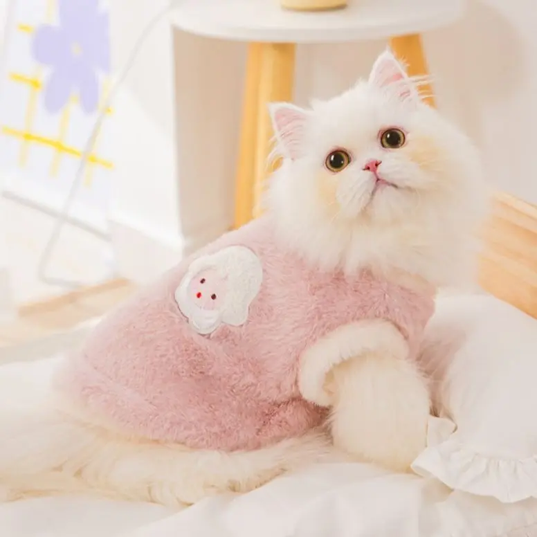 Quần áo cho mèo, Áo vest len nhung ấm áp, chống sốc, Thích hợp cho mèo con và mèo Anh Shorthair, Màu xanh da trời, Phong cách Muppet, Quần áo mùa đông cho thú cưng, Giảm giá Xả Hàng 2