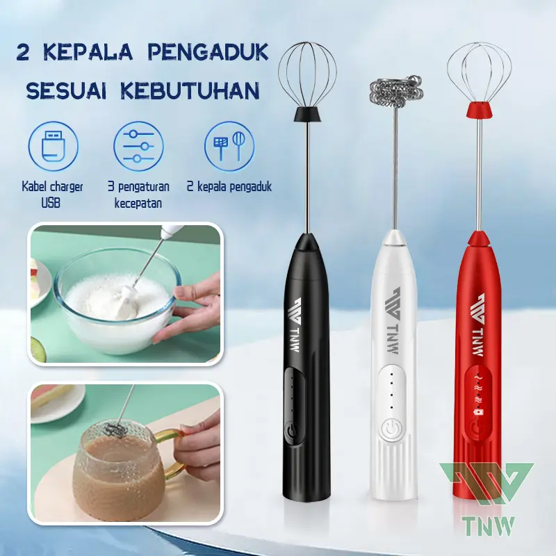 TNW KE5 Electric Hand Blender Tangan Pengaduk kopi Milk Frother USB  Portable Handheld Mixer merah