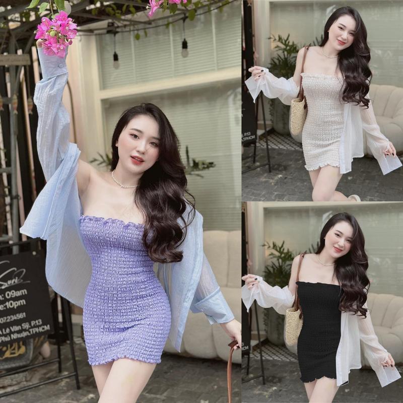 Đầm body nhún bo chun kèm áo khoác đầm body dáng ngắn  bigsize Kim Ngân từ 50 kg đến 100kg M/L/XL/XXL Sét đồ đi biển