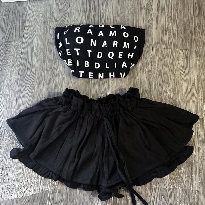 Bộ Set Áo Ống Cup Có Mút Chân Váy Quần Nỉ Bèo Xinkk (Quần bèo bên trong dài hơn váy) nhìn kĩ hình ạ