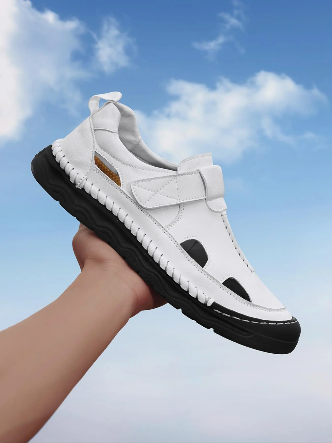 Men's Casual Patchwork Design Velcro Sandals, Breathable Comfortable Sports Sandals, Outdoor Beach Hiking Shoes for Men