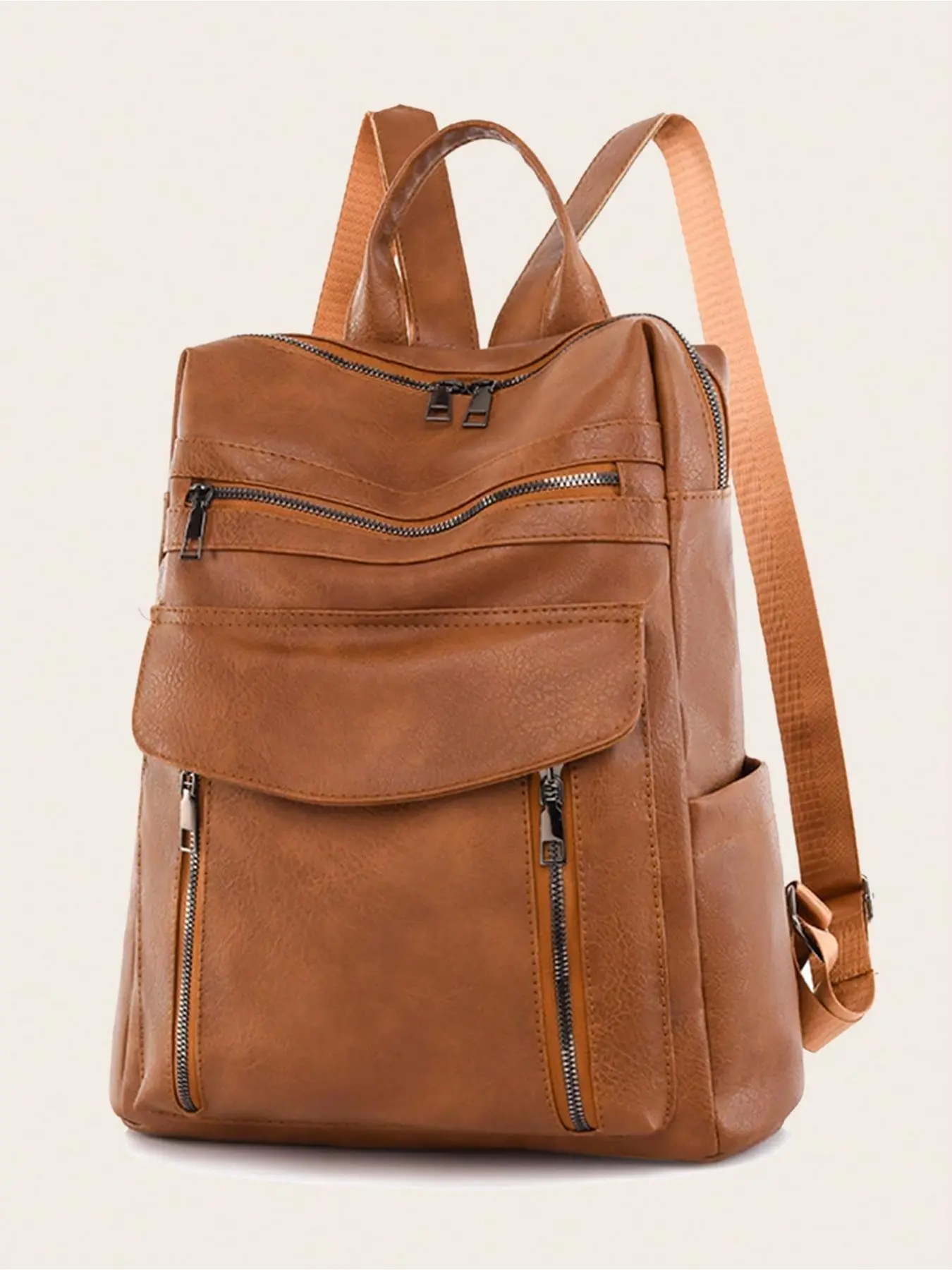 Vintage Style Large Capacity Backpack, Casual Solid Color Backpack with Handle, Fashionable Backpack for Commuting, Traveling and School