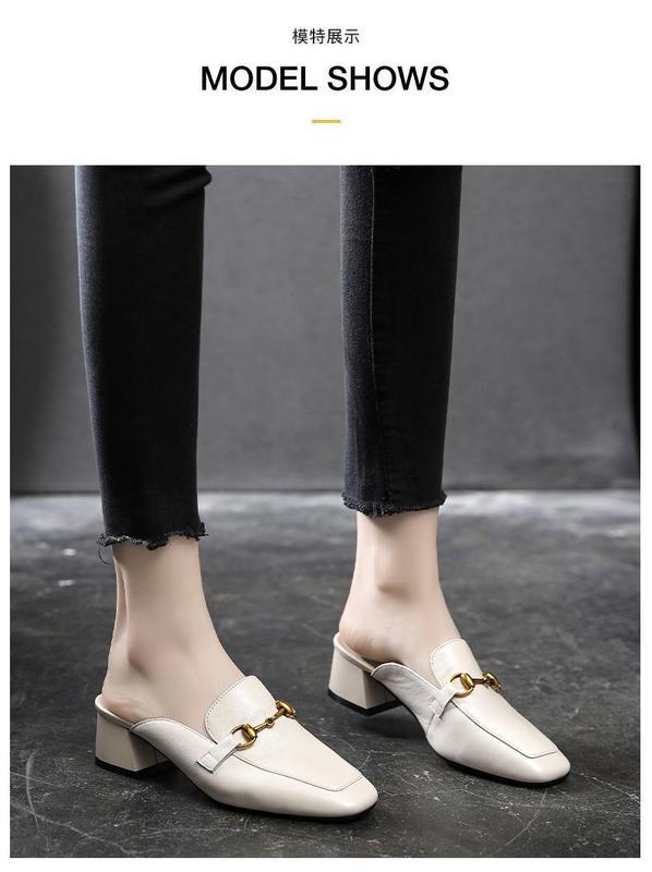 Product Introduction of New 2024 New Internet Celebrity Versatile Semi Slippers Shoes Mid Heel Toe Box Half Slippers Women's Summer Outdoor Fashion Muller Shoes Sandals 4