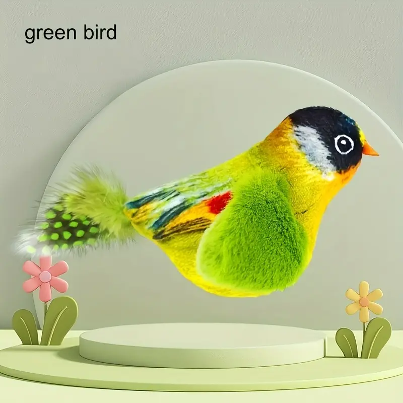 Interactive Simulation Sound Plush Bird Cat Toy, with Realistic Chirping, with Artificial Feather Synthetic Fiber Material and No Battery Required Cartoon Design Toy, Suitable for Indoor Cat Sports Interactive Bird Toy 6