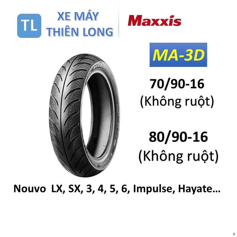 5. Vỏ Lốp Maxxis gai kim cương 3D không ruột 70 90-16 MA-3D & 80 90-16 MA-3D dành cho xe Nouvo LX SX 3 4 5 6 Impulse Hayate các đời.