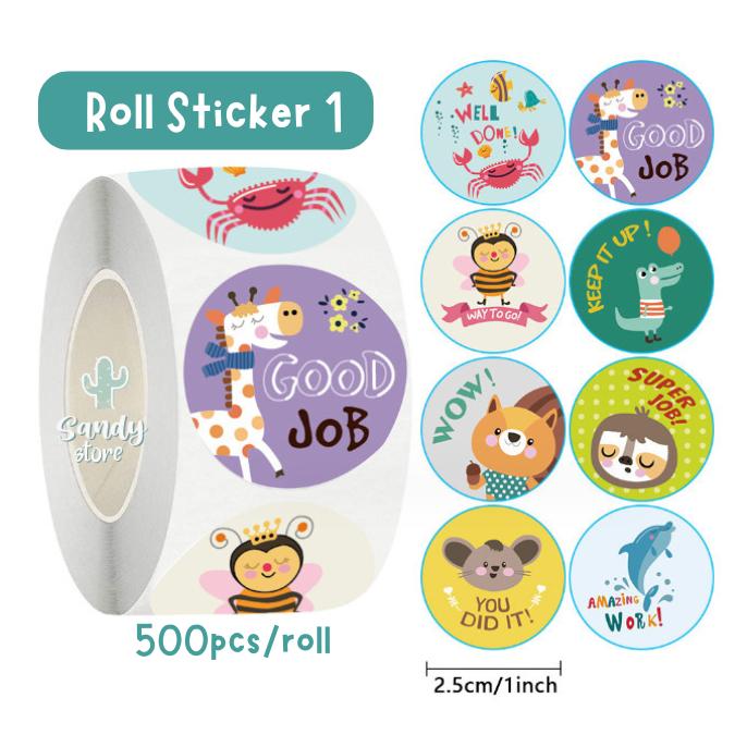  Cuộn 500 sticker nhãn dán tròn khen thưởng  nhiều mẫu  