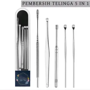 Alat pembersih telinga set 5in1 stainles steel/ear picker/korek kuping
