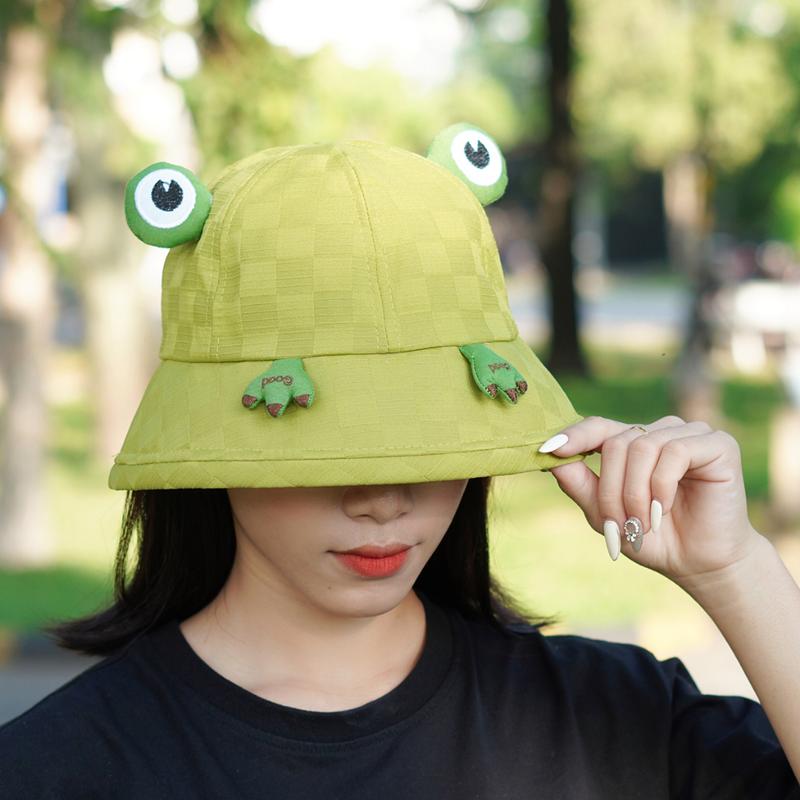 Mũ Bucket, Thời Trang, Dành Cho Nam Và Nữ, Có Họa Tiết Ếch Vui Nhộn, Vành Tròn 8