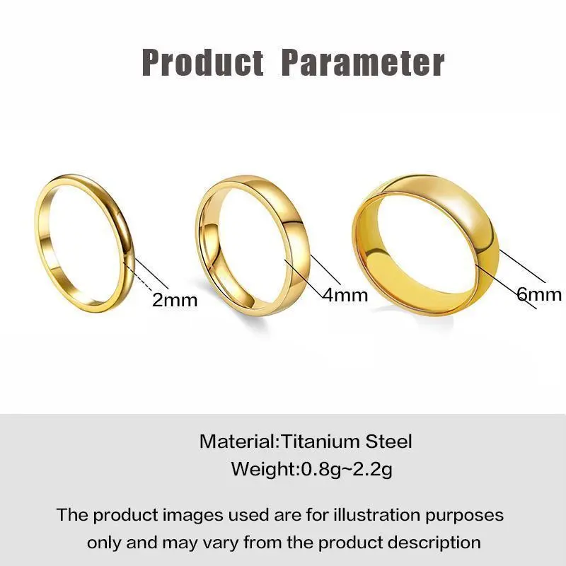 Nhẫn Thép Titan Phong Cách Hàn Quốc Đơn Giản, Mạ Vàng 18K, Nhẫn Cặp Đôi, Dành Cho Nam Và Nữ 8