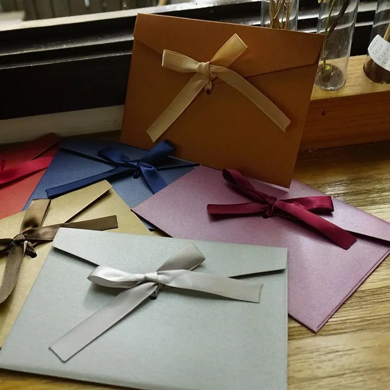 Creative Thickened Bow Decor Paper Envelope, 10pcs/bag Fashionable Envelope, Suitable for Giving Gifts on Birthdays, Anniversaries, Parties 2