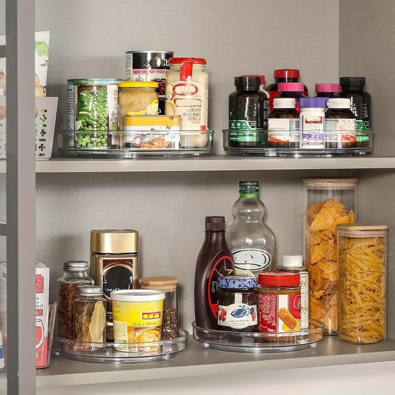 9.25" Clear Non-skid Lazy Susan Organizer, Turntable Rack for Kitchen Cabinet, Summer Pantry Storage Organization, Fridge, Bathroom Closet, Makeup Organizer, Kitchen Organization 6
