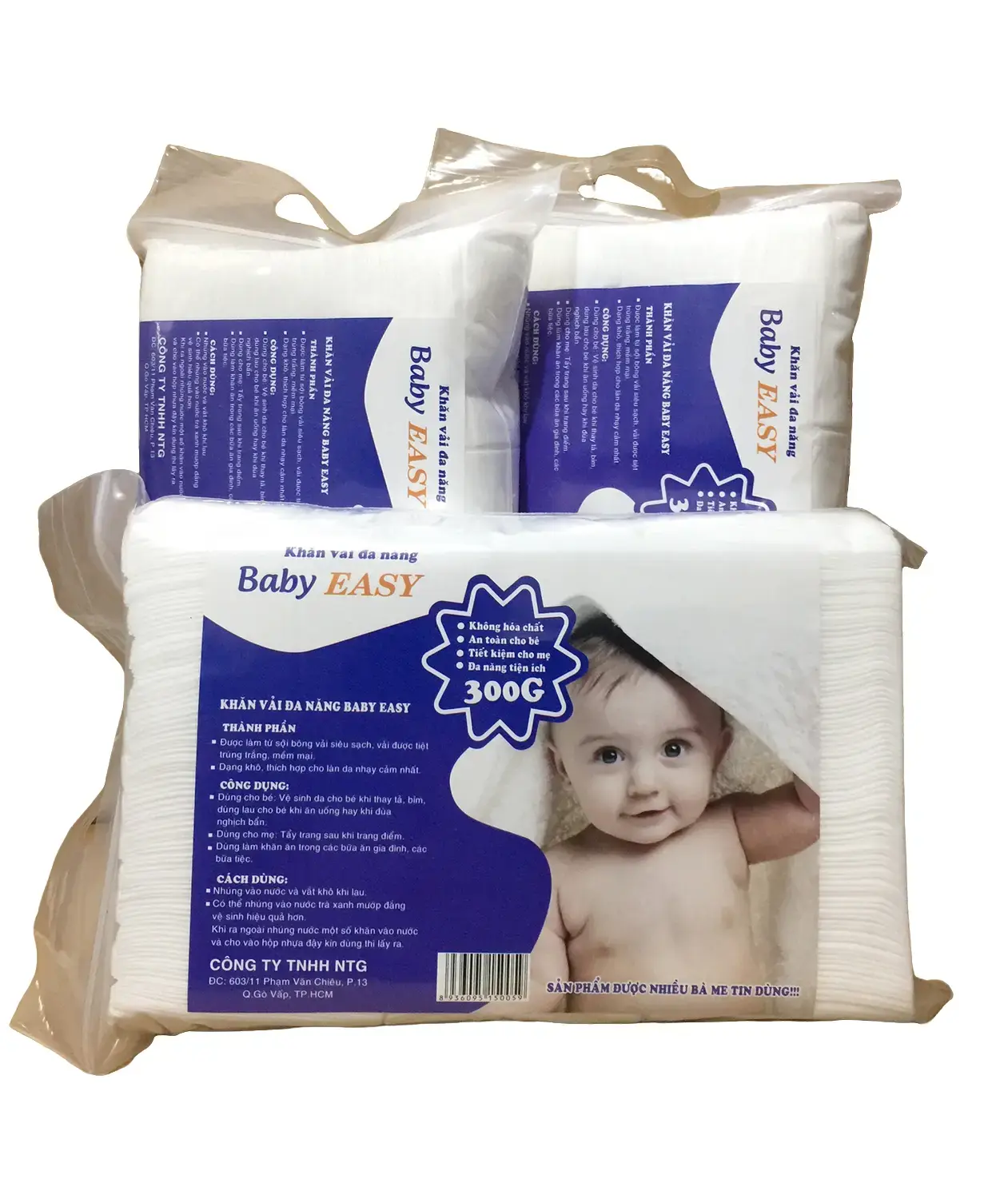 Combo 5 gói Khăn Khô đa năng EASY 300gr + Tặng 4 móc treo, Vải dày, mềm mịn, Siêu tiết kiệm, An toàn Cho Bé Khăn Tắm