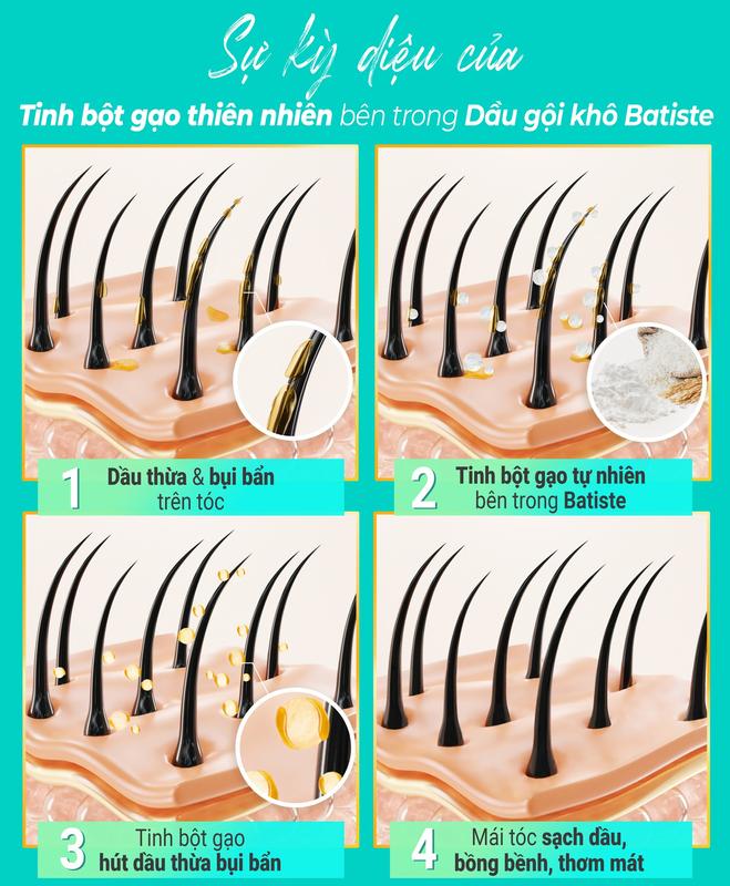 Dầu Gội Khô Batiste Dry Shampoo Giảm Bết Dính, Mồ Hôi Tóc Sạch Thơm Bồng Bềnh 200ml, 50ml 4