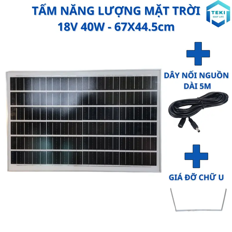 TẤM PIN NĂNG LƯỢNG MẶT TRỜI MONO 18V 40W 67x44.5cm - TEKI 0
