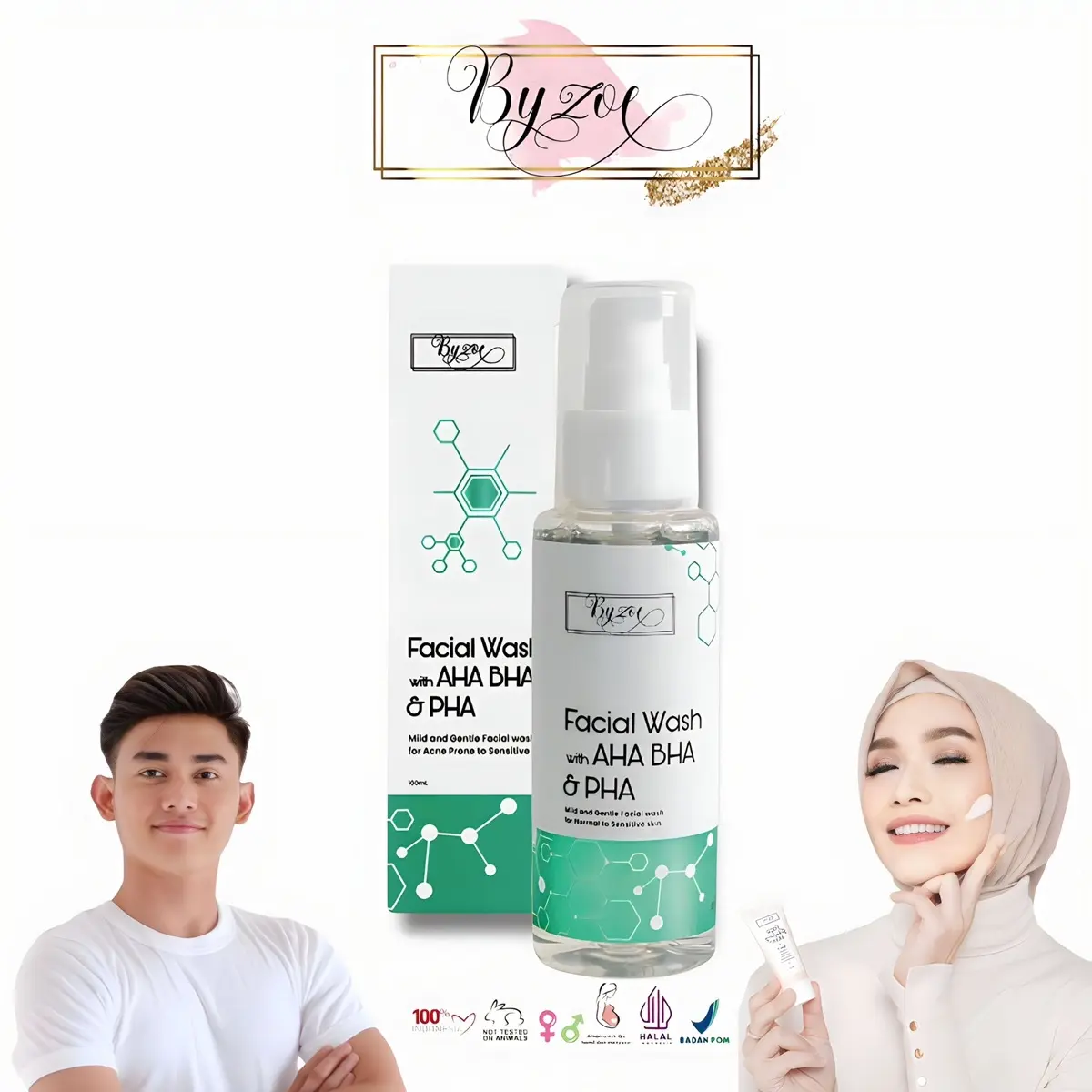 Byzoe Exfoliating Facial Wash with AHA BHA PHA for Sensitive, Acne and Normal Skin Membersihkan Oily