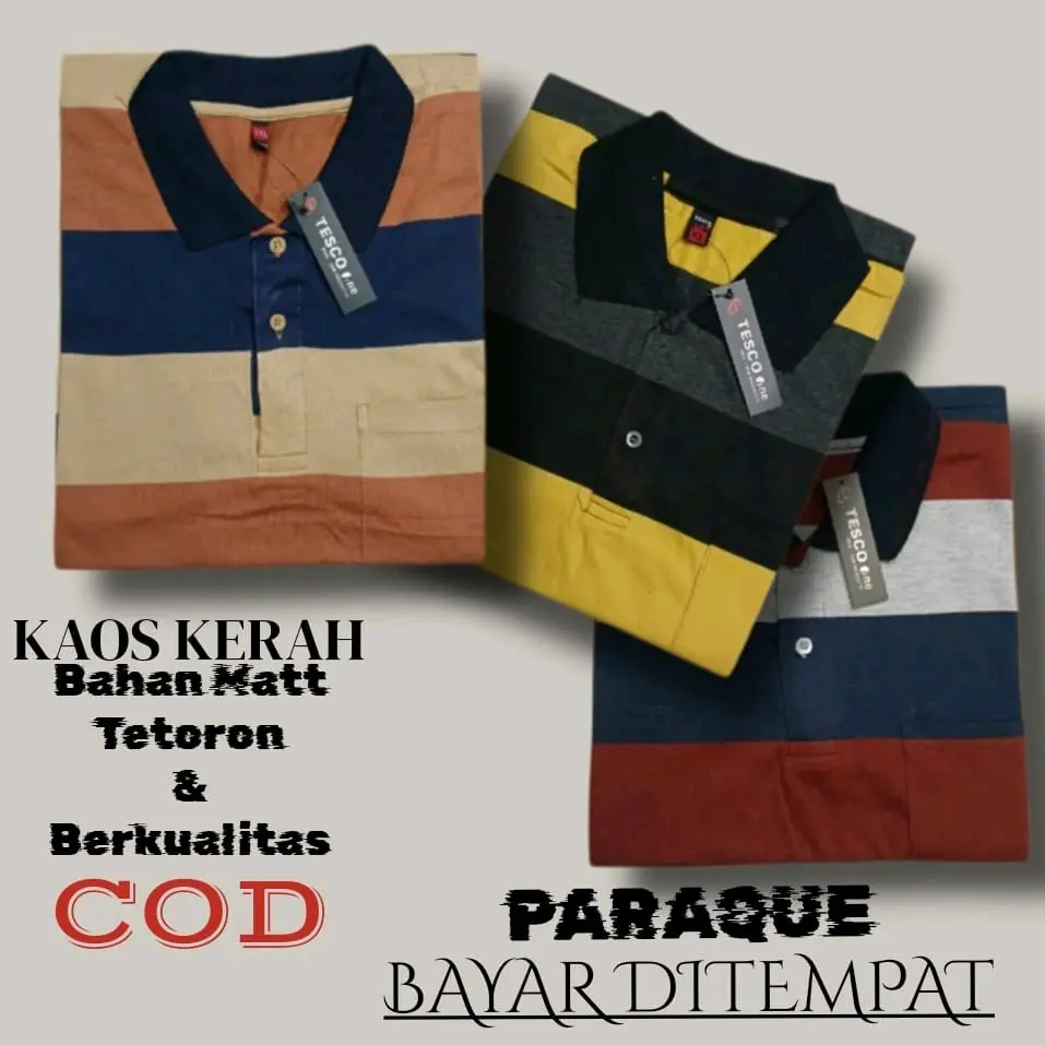 Kaos Kerah Salur Ukuran M L XL Berkerah Polo Shirt Kantong Matt Tetoron Cotton Lengan Pendek