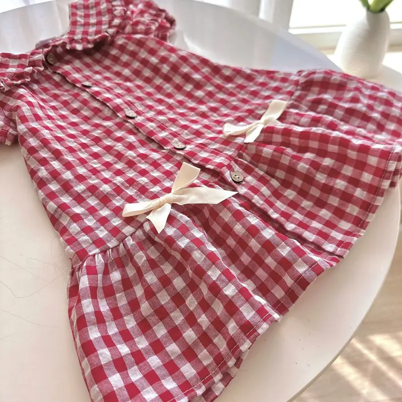[Pinkids] [8-26kg] [1-6 tuổi] Váy Bé Gái Cổ Sen Dáng A Đuôi Cá Caro đỏ Cổ Nhọn Xinh Yêu Cho Bé Mặc Đi Học, Đi Chơi,.... 6