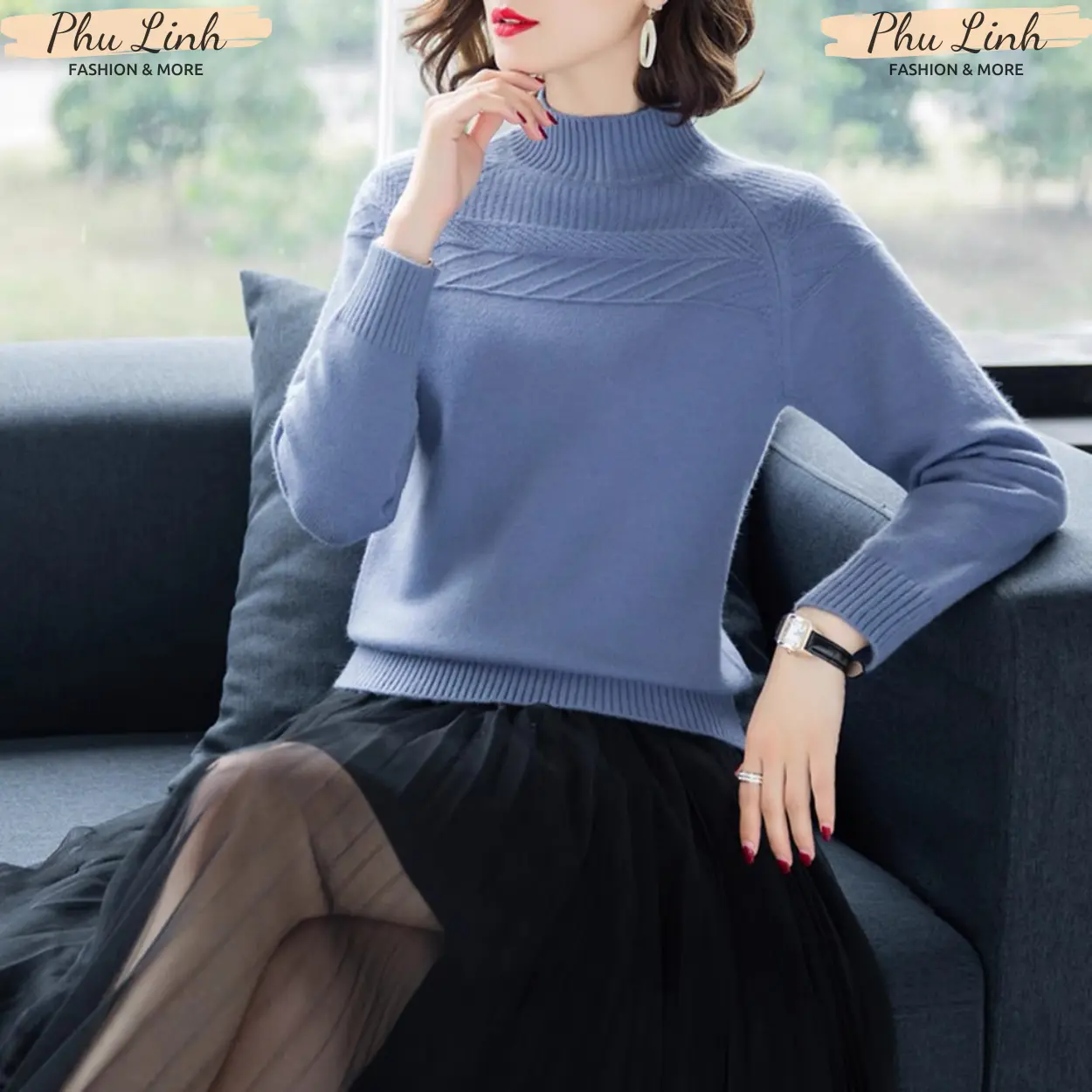 MS325 Áo len cổ 3p ngực cách điệu len lông cừu dày dặn mềm mịn ấm áp Nữ Top Women