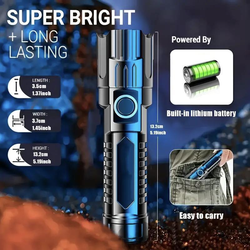 USB Rechargeable LED Flashlight, 2 Counts Portable Zoom Flashlight, Outdoor Strong Light Flashlight for Camping & Hiking, Camping Equipment, Travel Accessories, Camping Gear 1