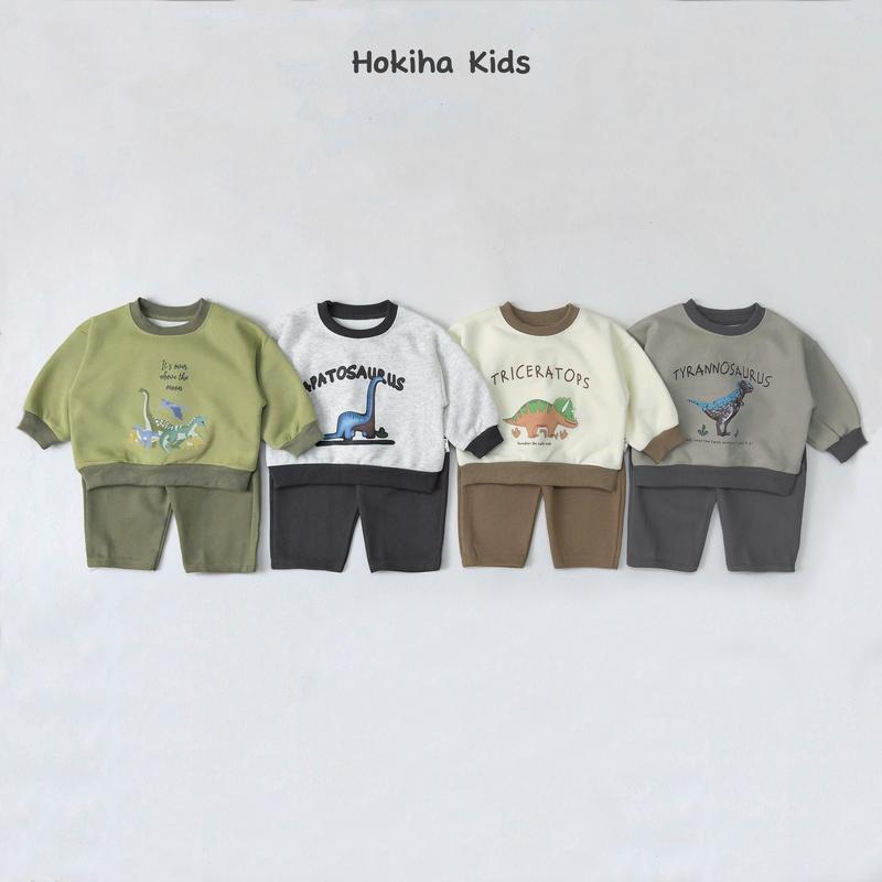 [ Hokiha Kids ] TE711 -Bộ quần áo cho bé trai bé gái áo sweater phối quần xuông hình khủng long chất nỉ ép 2 da mềm mại size 8-17kg