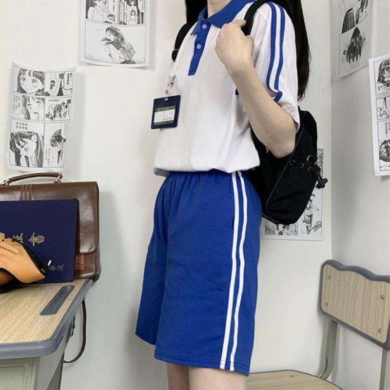 Áo Polo, Cổ Áo bẻ xuống, Trang Phục Mùa Hè, ngắn Tay, Thích Hợp Cho Học Sinh Trung Học Cơ Sở Và Trung Học, Quần Đùi Trẻ Trung, Bộ Đồ Thể Thao, Thích Hợp Cho Lễ Tốt Nghiệp, Đồng Phục Lớp Học 0