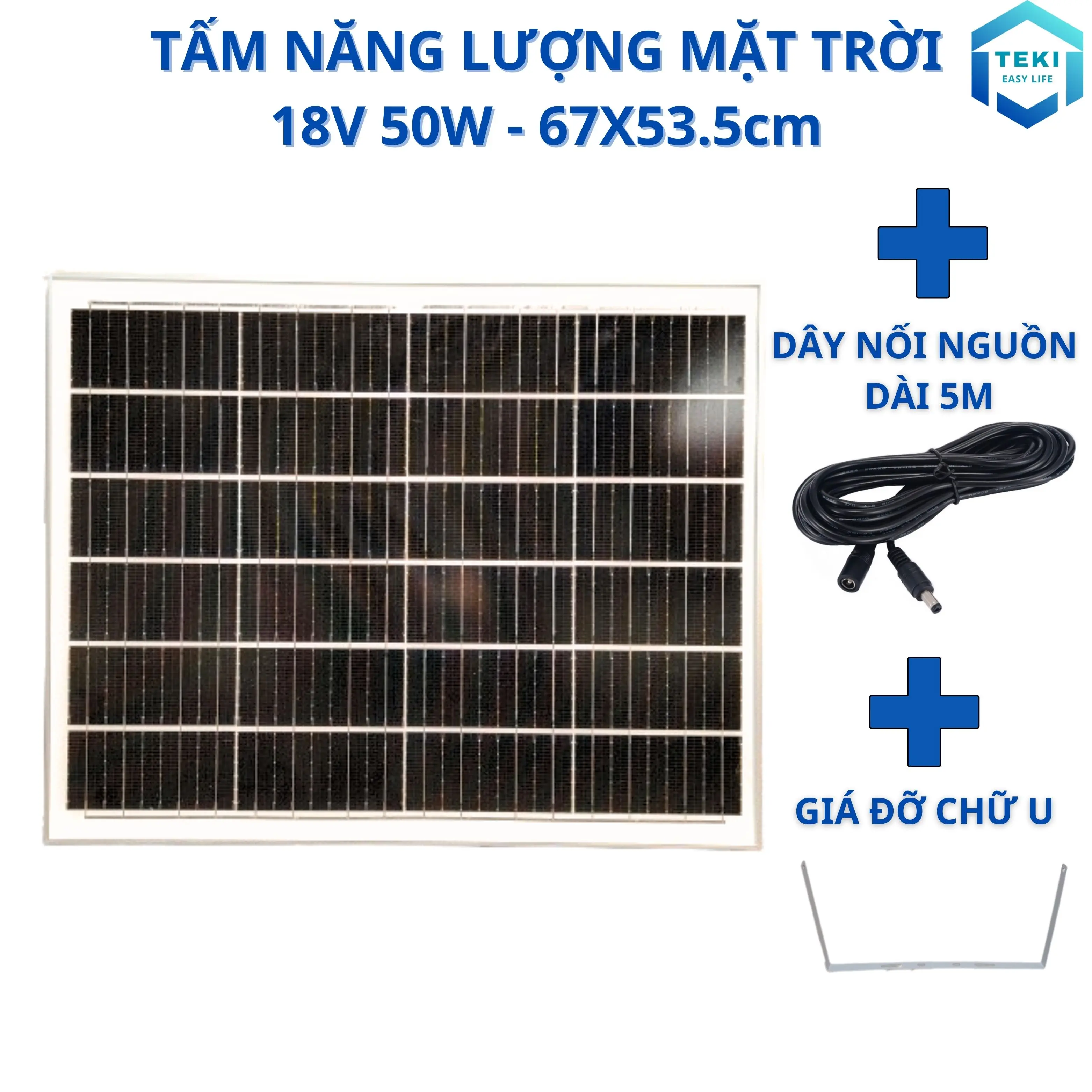 TẤM PIN NĂNG LƯỢNG MẶT TRỜI MONO 18V 50W 67x53.5cm - TEKI
