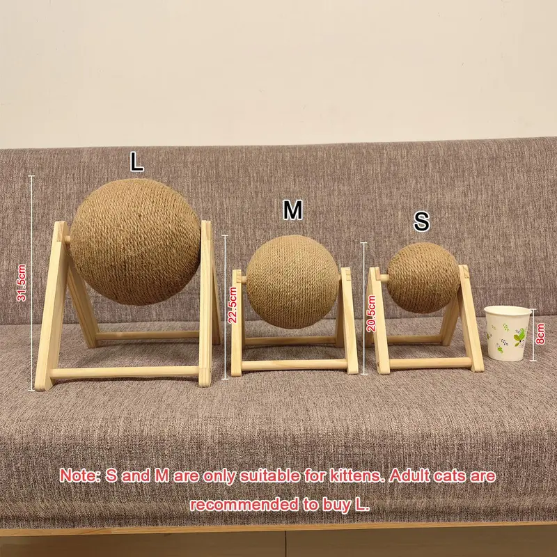 Cat Scratcher Toy, Natural Sisal Rope Cat Scratching Ball, Spinning Scratcher Toy for Cat & Rabbit, Indoor Interactive Wood Pet Toy 5