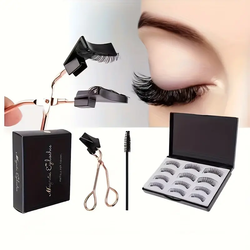 Bulu Mata Palsu Magnetik, 3 Gaya Tersedia, 12pcs, Didatangkan dengan Pinset dan Berus, Set Semulajadi, Sesuai untuk Pemula Makeup Bulumata Eyelash