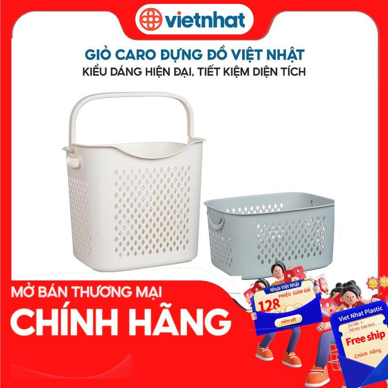 Rổ, Giỏ đựng đồ đa năng có quai xách, giỏ caro 3372/3373 Nhựa Việt Nhật Premium Làn rổ  đi  sinh