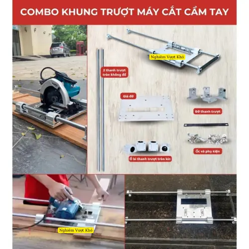 Khung trượt máy cắt cầm tay Nghiêm Vượt Khó bằng inox, lắp được nhiều máy cắt đến từ nhiều thương hiệu khác nhau mặt bàn lớn 33x36 cm ( lưu giá này chỉ có khung gồm 2 thanh trượt đăc mạ rom, 4 ổ bi, 4 gối đỡ 1 mặt trượt 33x36 ốc vít phụ kiện đi kèm ) 4