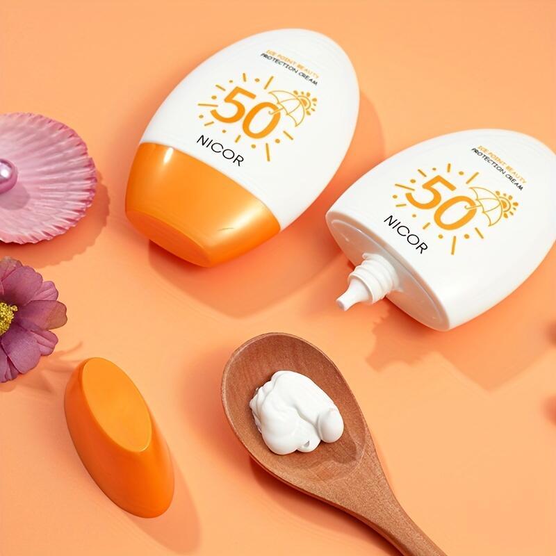 Kem Lót Trang Điểm, NICOR, SPF50PA, Kiềm Dầu, Kem Giảm Lỗ Chân Lông, Với Thiết Kế Vòng Sống, Chai Màu Trắng Và Cam, Để Thoa Kem Nền Hoàn Hảo, Kem Dưỡng Da Mặt Dưỡng Ẩm Cosmetic 3