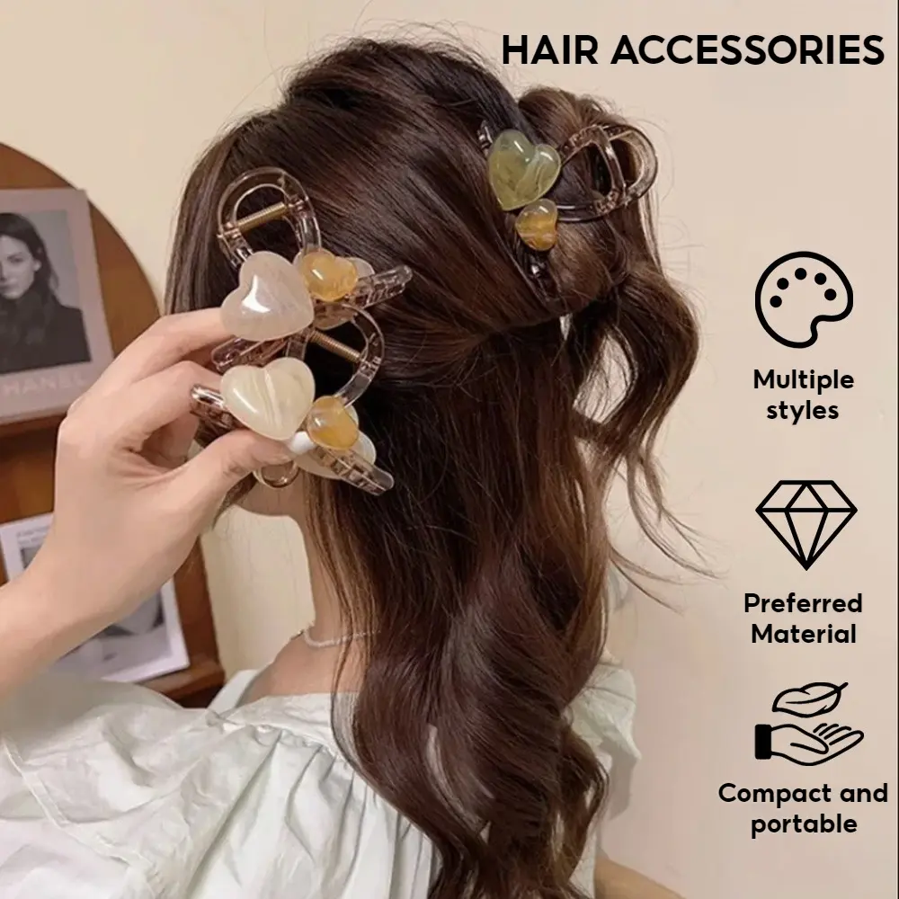 Fashion Heart Shaped Hair Clip Stone Korean Style Suitable For Women Floral Hair Clamp Flower Headdress Gift