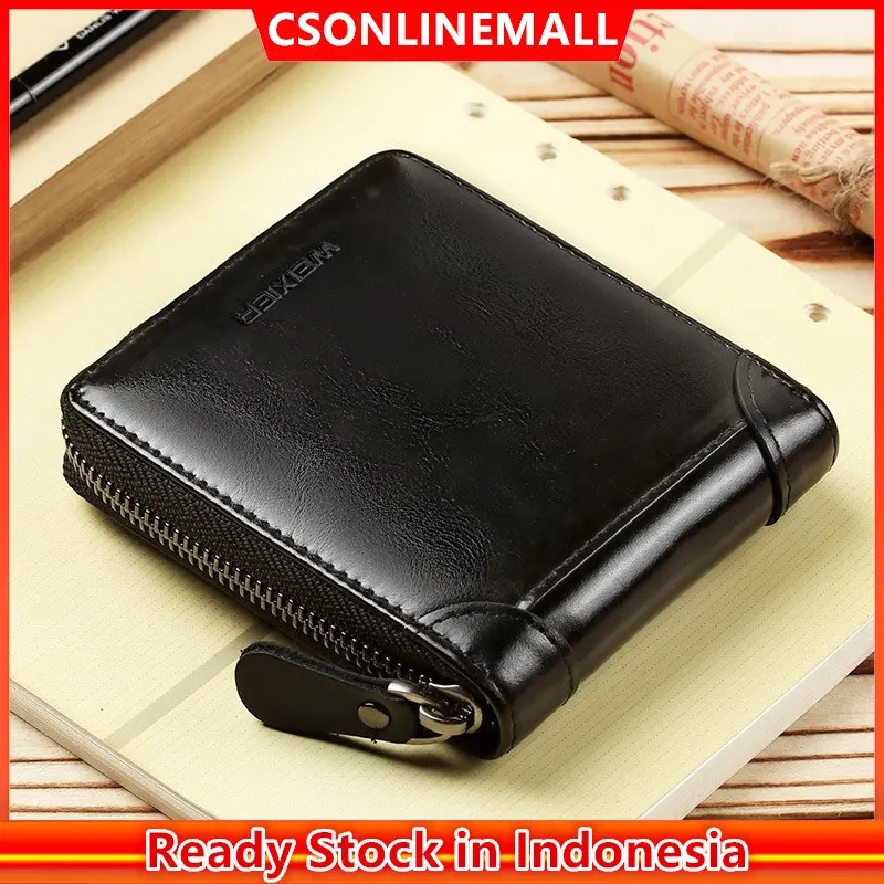 CSONLINEMALL Dompet Model Lipat Aneka Warna Aksen Ritsleting untuk Pria