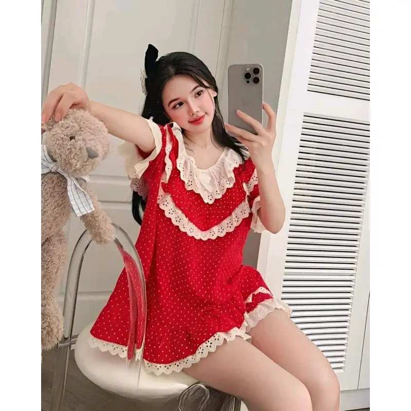 Sét đùi babydoll chấm bi phối ren tiểu thư bigsize chất lụa mát 5