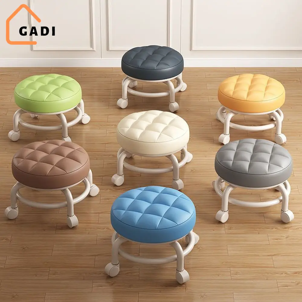 Ghế tròn xoay bệt có bánh xe đa năng xoay 360 độ, đệm ghế da PU êm ái bền bỉ chống nước bám bẩn màu sắc sang trọng