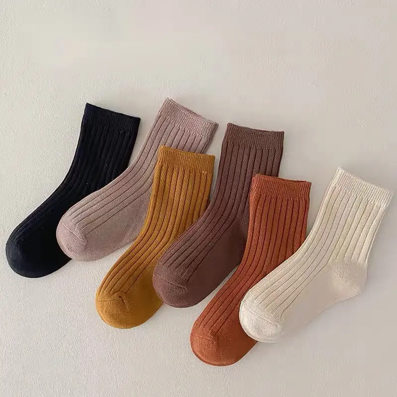 Set 5 đôi tất cotton cổ cao gân tăm bé trai , gái sợi bông mềm mại thoáng khi khử mùi te8
