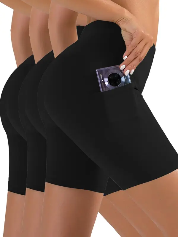 Women's Solid High Waist Pocket Leggings, Casual Comfy Skinny Shorts for Yoga Gym Workout, Ladies Summer Bottoms 0