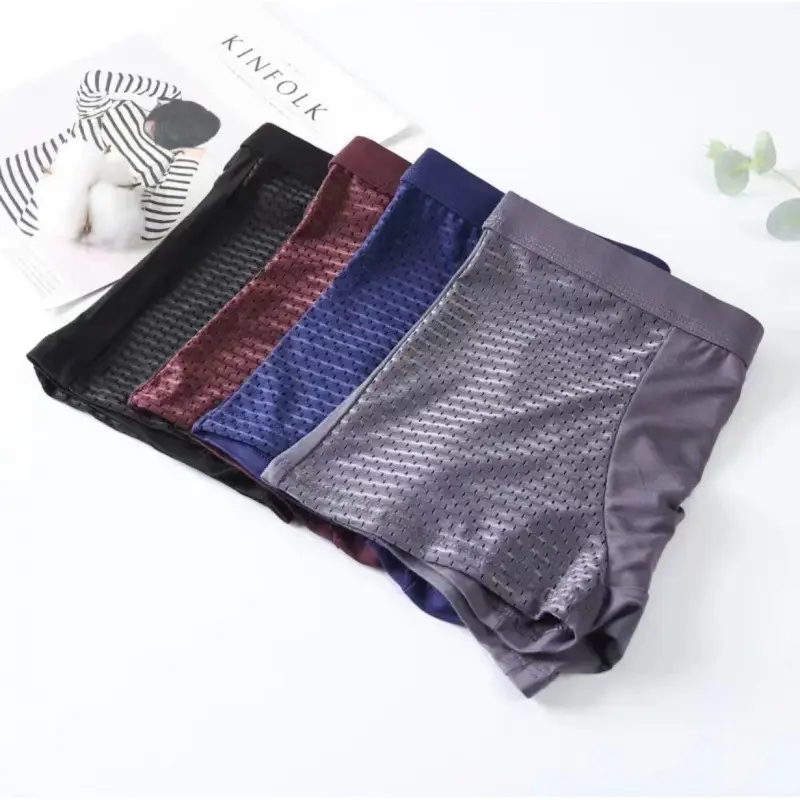 Foreign Trade Cross-Border Quick-Dry Mesh Ice Silk Summer Men's Boxer Briefs Breathable Refreshing Mesh Thin Large Size Underwear