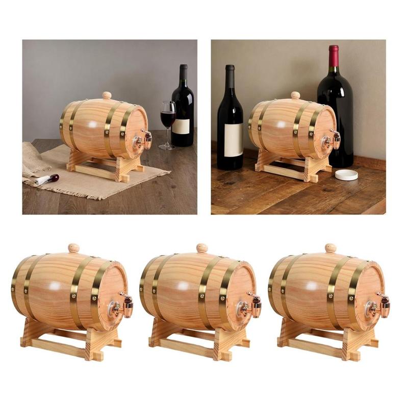 Oak Wine Barrel with Stand with Faucet Large Capacity Accessories Retro Wood Wine Barrel for Cocktail Beer Whiskey Bar 3