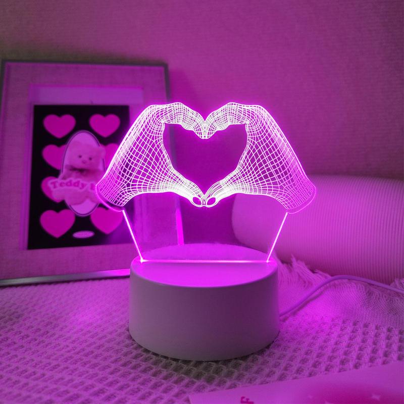 3D Heart Shaped LED Night Light, USB Powered Desktop Atmosphere Light, Creative Night Lamp for Bedroom Home Room Decor 4