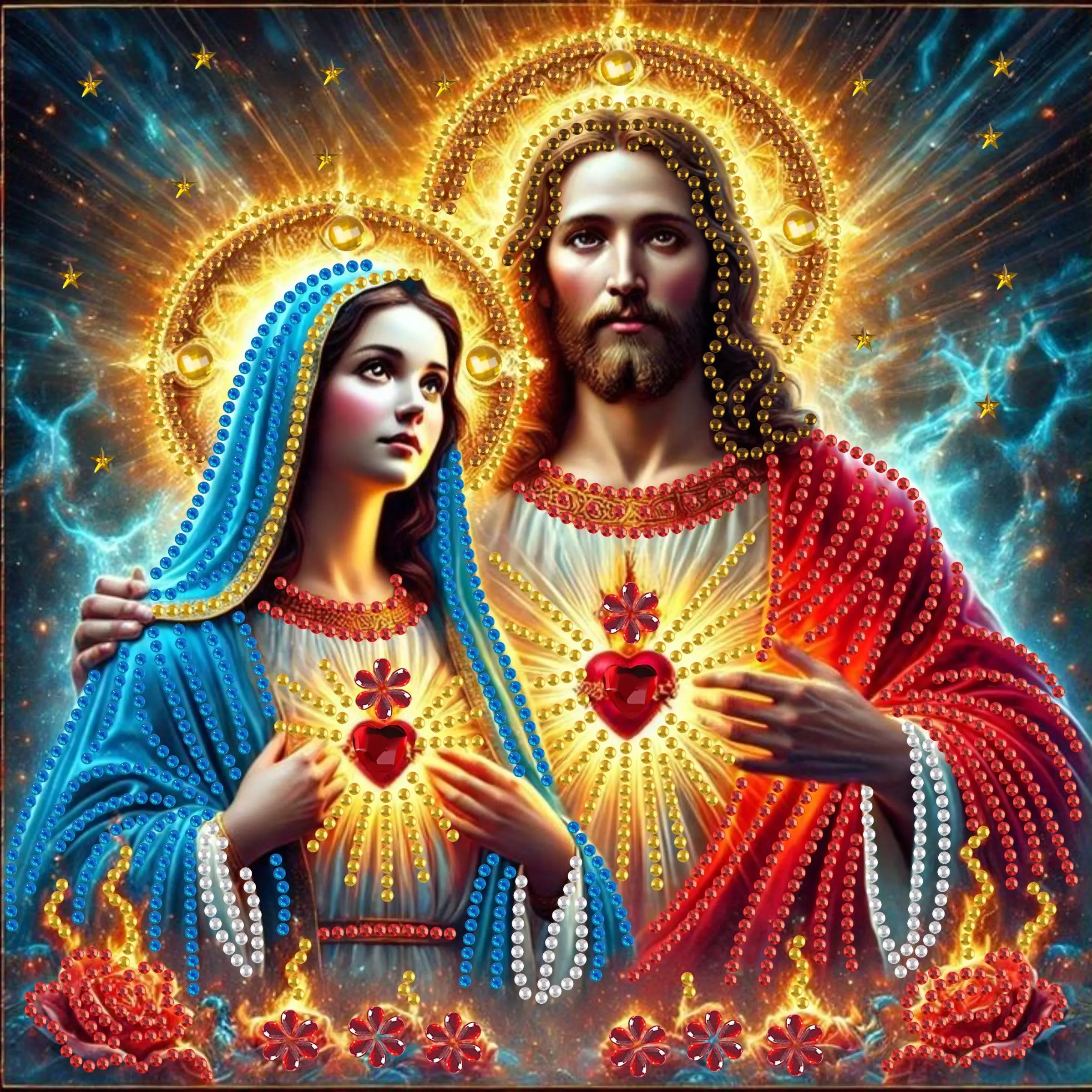 Jesus & Mary DIY Diamond Arts Colorful Painting Kit without Frame, 5D Diamond Arts Colorful Painting Kit, Wall Art Decor for Home Bedroom