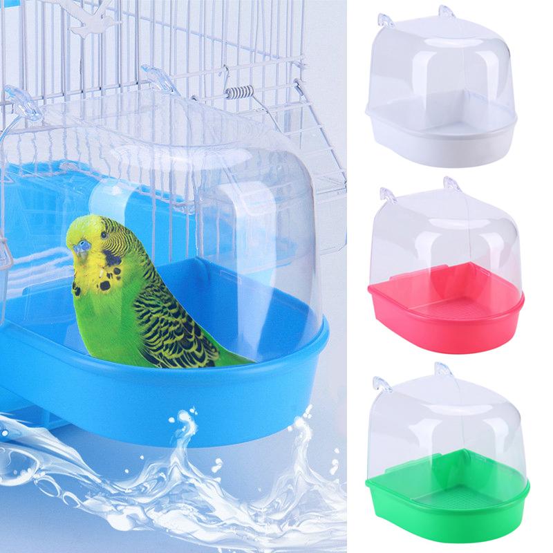 Product Introduction of Bird Bathtub Shower Box  Plastic Case Water Bath Tub for Pet Bird Bowl Parrots Parakeet Hanging Birdbath Cage accessories 1