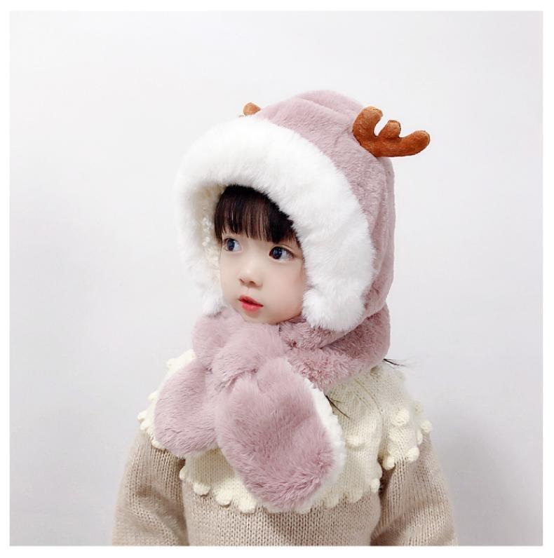 Product Introduction of Winter new children's hat scarf combination male and female children warm plush cute baby deer antler ear protection hat 16