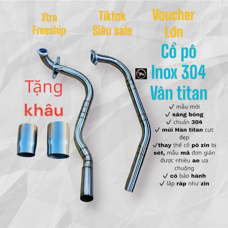 Cổ pô inox 304 +tặng kèm khâu siêu đẹp vân titan gắn các dòng xe