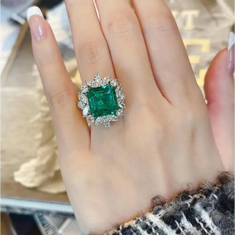 Bright colored treasure ins high-grade green explosive zircon full diamond ring female, micro-set opening temperament versatile index finger jewelry
